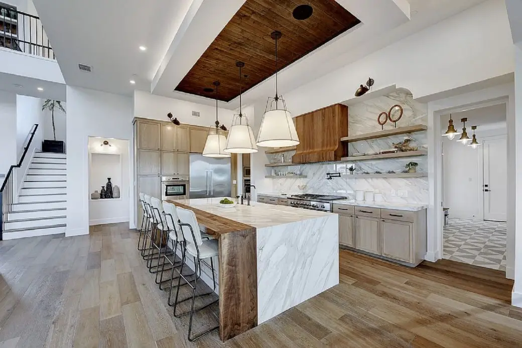 White kitchens with Wood accents